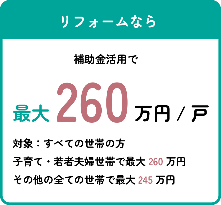 リフォームなら補助金260万円