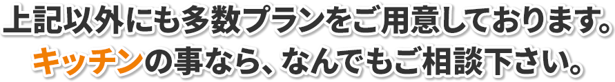 上記以外にも多数プランをご用意しております。キッチンの事なら、なんでもご相談下さい。